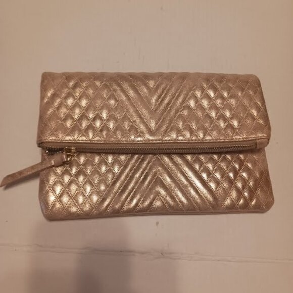 MADISON WEST Carly Crossbody Rose-gold Metallic Foldover Bag Clutch, Used - Picture 2 of 11